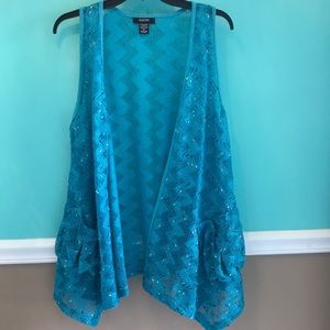 Woven swimsuit cover up or vest with blue sequins